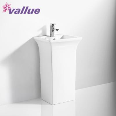 China Wholesale Square Simple Types Italian Factory Design Dining Room Wash Basin Pedestal Sink Ceramic Free Standing Hole Position Bathroom Sinks for sale