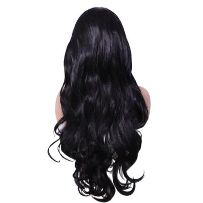 China In-stock Ware Natural Black Synthetic Long Wig 13x4 Lace Frontal Hair Wigs Heat Resistant Daily Part for sale