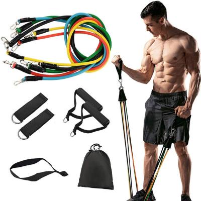 China Exercise Muscle Bodybuilding Elastic Pull Rope Home Gym Fitness Heavy Duty 11Pcs Set Workout Exercise Resistance Bands for sale