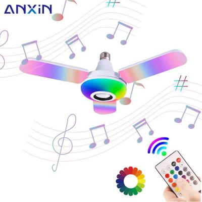 China Contemporary Creative Music Light RGB Three Leaves LED Propeller Shaped Bulb Remote Control Collapsible Light Bulb Lamp Music Folding for sale