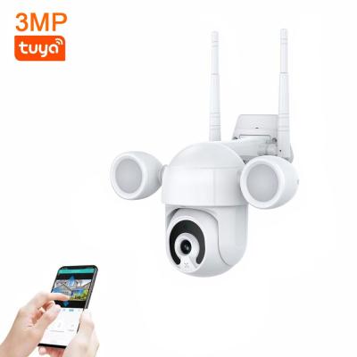 China Tuya NIGHT VISION IP Cameras 3MP Wifi Night Vision Courtyard Lights Flood Lights CCTV Outdoor Wireless Home Security Camera for sale