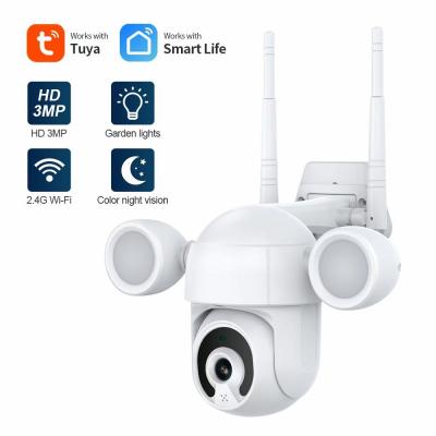 China Tuya 3MP Wifi Wireless IP Cameras Night Vision CCTV Home Security Camera Outdoor Yard Lights NIGHT VISION Flood Lighting for sale