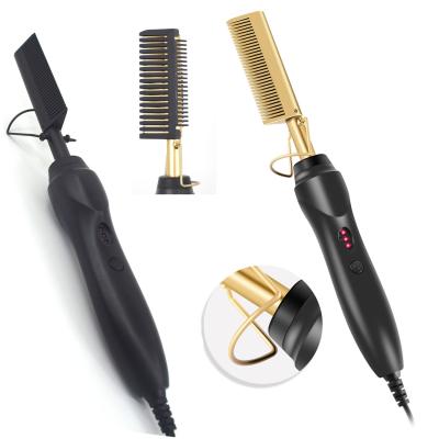 China Hot High Heat 500F Press Comb Dropshipping Hair Straightener Press Curler Copper Ceramic Electric Flat Iron Custom Comb Comb for sale