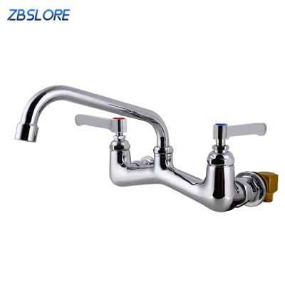 China Modern OEM&ODM polished griferia cocina wall mounted double levers kitchen sink faucet with brass cartridge for sale