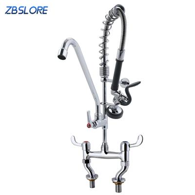 China Modern Food Service Industry Chrome Plated Commercial Kitchen Sink Faucet With Pre Rinse Nozzle for sale