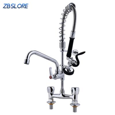 China Modern 3 Years Warranty Hotel Double Handles High Pressure Brass Commercial Faucets With Sprayer for sale