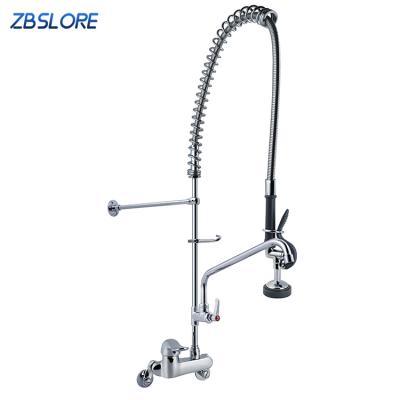 China Modern Polished Commercial Wall Mount Faucet Brass Body High Pressure Single Handle Pre Rinse Unit for sale