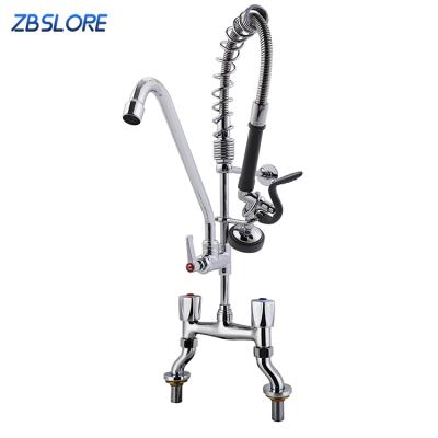 China Brass 59 Holes Double Pre-Rinse Kitchen Faucet Restaurant Modern Mixer Pre-Rinse With 8