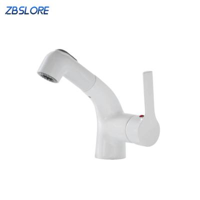 China Metered Faucets Cold Water Mixer Basin Faucet Warm White Pull Out Single Handle Lavatory Faucet Faucet for sale