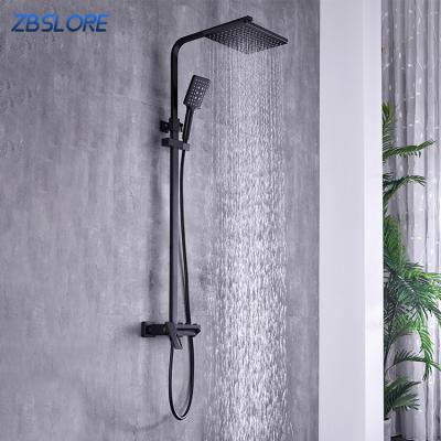 China Sliding Bar Factory Direct Supply Wall Mounted Black Bath Shower Set With Square ABS Top Rain Shower for sale