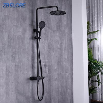 China With Sliding Bar Shower Set Matte Black Shower Set With Exposed Hot Cold Round Rain Shower Head Wall Mounted for sale