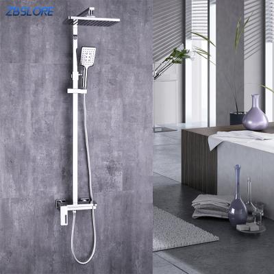 China Without Sliding Bar Shower Faucet Set Bathroom Solid Brass Body Chrome Shower Faucet Set With ABS Hand Shower for sale