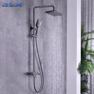 China Gun Gray Modern Shower Set Sliding Bar Hot And Cold Bathroom Rainfall Shower Set With Stainless Steel Rod for sale