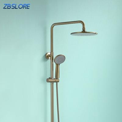 China With Slide Bar Wholesale Square Shape Rain Shower Set Brass Body Gold Exposed Shower Set With Hand Shower for sale