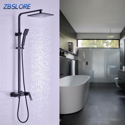 China With Sliding Bar Exposed Install Shower Bar System Matte Black Bath Shower Faucet Adjustable Set With Tub Spout for sale