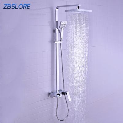 China With Slide Bar European Chrome Shower System 12 Inch Brass Rainfall Shower System Set With Square Hand Held Shower for sale