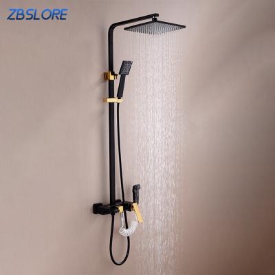 China With Slide Bar Black Gold Shower Set Luxury Thermostatic Rain Shower System With Adjustable Slide Bar for sale