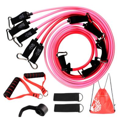 China Custom Printed Fitness Logo Exercise 11pcs Latex Exercise Resistance Band Tube Training Set for sale