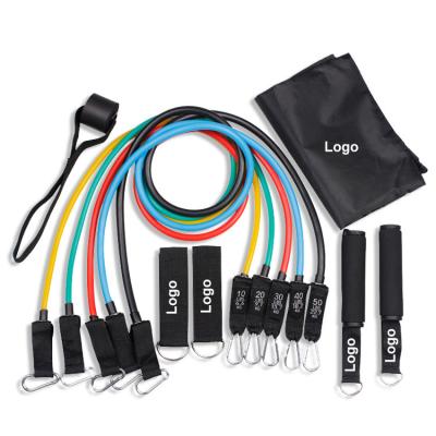 China 150Lbs Portable Customizable Elastic Band 11pcs Fitness Exercise Resistance Bands Tube Set With Carabiner Weight Mark Bag Packing for sale