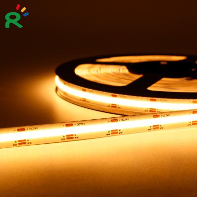 China Hotel 608leds/m DC24V Adjustable High CRI >90 Color COB Double CCT Led Strip Light White+Cold Warm White for sale