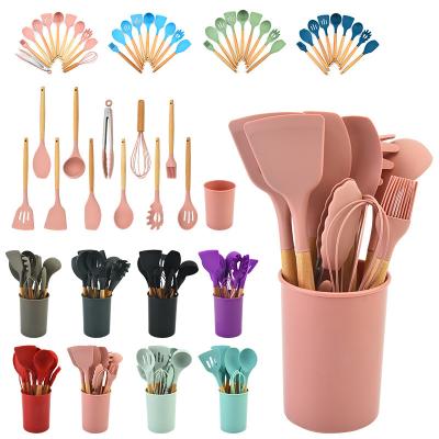 China Viable Non-Stick Handle Spatula Shovel Soup Spoon Cooking Tool Kit BPA Free Kitchen Tool Accessories Silicone Cookware Set for sale