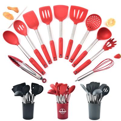 China 2023 Stainless Steel Handle 12Pcs Non-Stick Silicone Spatula Viable Cookware Set With Storage Box Kitchen Cooking Baking Tools for sale