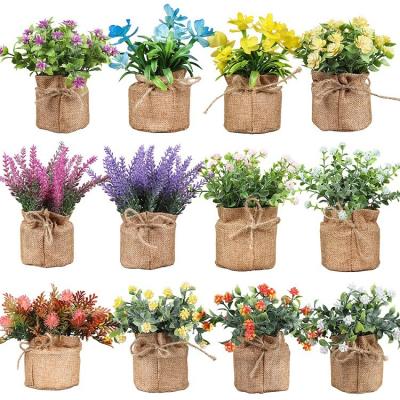 China Potting Home Decoration Plastic Simulated Desktop Supplying Artificial Flower Hemp Rope Bag Combination Potting Simulated Plant for sale