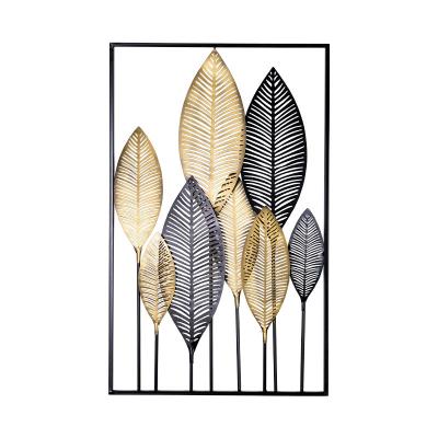 China Art Deco Wholesale Luxury 3D Leaves Metal House Wall Sculpture Hanging Home Decorative Decor For Living Room for sale