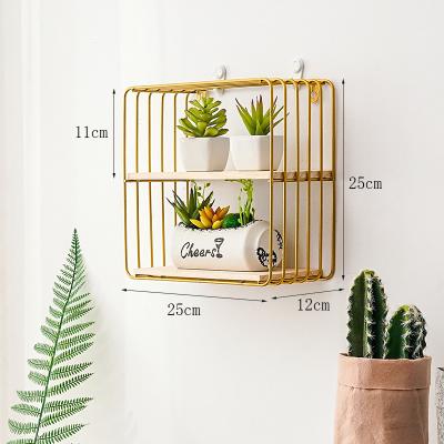 China Unperforated Iron Art Wall Shelf INS Storage Wall Hanging Wrought Iron Storage Rack Bedroom Wall Decoration Decoration for sale