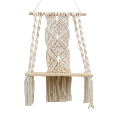 China Bohemian Handwoven Wooden Wall Tapestry Wall Hanging Shelf Storage Flower Rack Tapestry Decorative Ornaments for sale