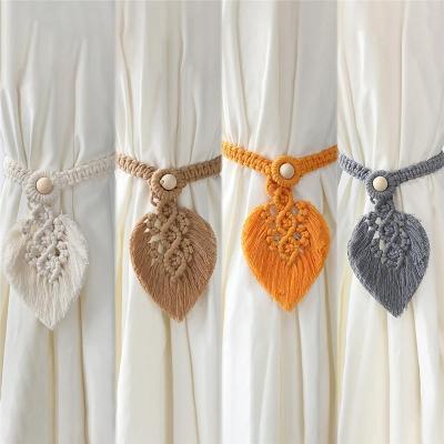 China Bohemian Hand & Woven Macrame Leaf Curtain Tieback Holder Hangs Tie Back Living Room Bohemian Decoration Accessories Barrier Curtain Straps for sale