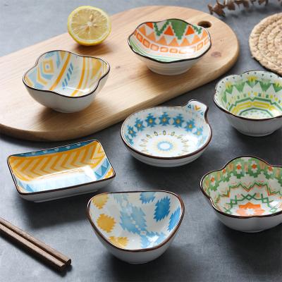 China Sustainable Creative Bohemia Painted Small Saucer Ceramic Seasoning Dish Japanese Dipping Dish Seasoning Snacks Bowls Dishes for sale