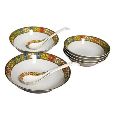 China Viable Wholesale Porcelain Traditional Ethiopian Ceramic Bowl Salad Bowl Spoon Large Set For Ethiopian Food Bowl for sale