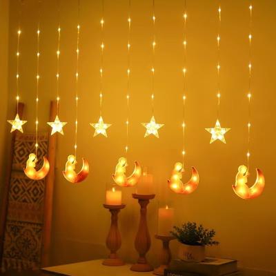 China Decorative Eid Lights Muslim Ramadan Pary Moon Castle Holiday New Star Connection Wire Curtain Home Gift Lights ID Al-Fitr Light For Home for sale