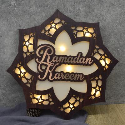 China New Ramadan Kareen Eid Mubarak Wooden Wooden Lantern Decor For Islamic Muslim Deco Wooden Lantern Ramadan Party Home Wall Moon Star Decoration for sale