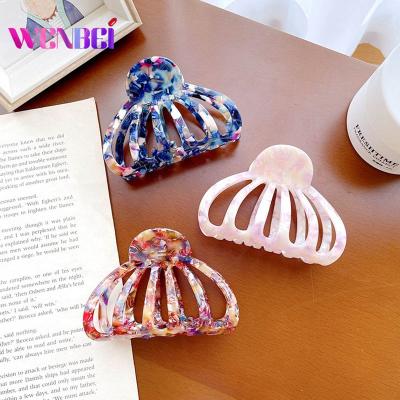 China 2022 Fashion Flower Handmade And Polish Hollow Hair Claws Korean Style Colored Hair Claws Women Cellulose Acetate Hair Claw Clips for sale