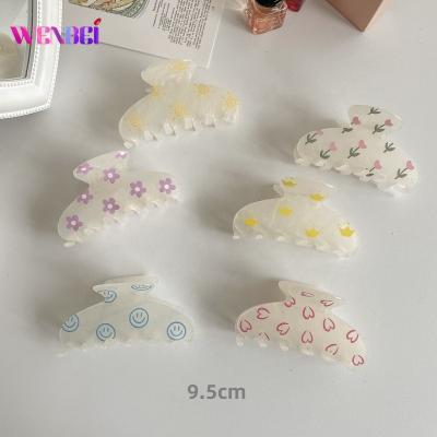 China 9.5CM Handmade and Polish Japan and Korean Style Summer Cool Matt Organza Resin Plastic Hair Printing Claws Cut for sale