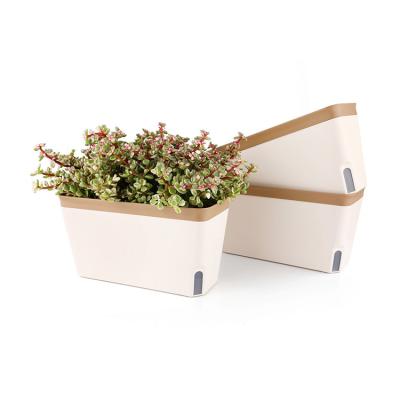 China Brown Flower Pot Plastic Rectangle Nursery Pots Self Watering Plant Minimalist Hot Selling Plastic Pot for sale