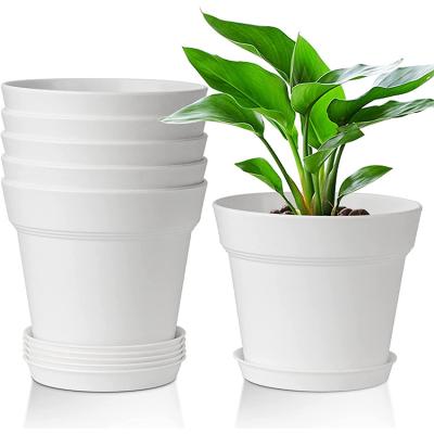 China Minimalist Trendy Products Plastic Pots With Trays White Plastic Planter For Planting Flowers Flower Pot for sale