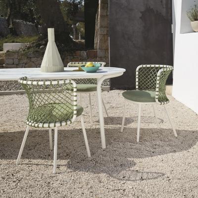 China Modern Modern Cool Green Braid Rope With Cream Aluminum Alloy Outdoor Dining Set for sale