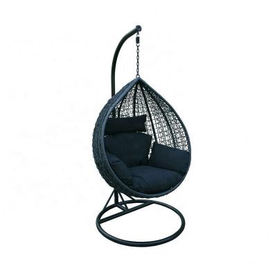 China Contemporary Outdoor Double Seat Garden Furniture Rattan Patio Swings Egg Hanging Chair With Stand for sale