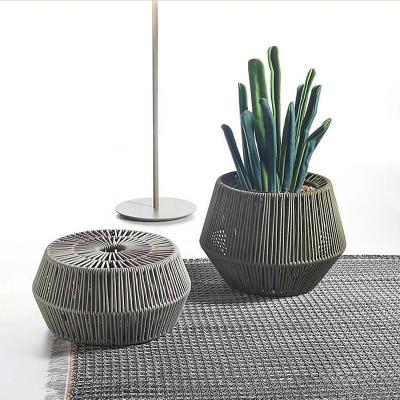 China Modern outdoor round furniture rattan flower pot coffee table hotel balcony garden rattan flower box small flower stand for sale