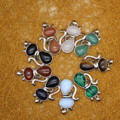 China BOHEMIA Korea Style Fashion Cute Cat Shaped Big Natural Stone Pendants For Jewelry Making for sale