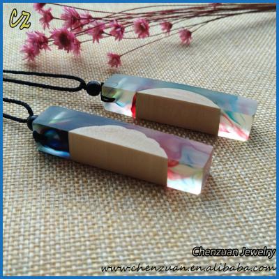 China New Arrival Wooden Resin Jewelry Epoxy Resin Necklace European Raw Wooden Pendant for sale