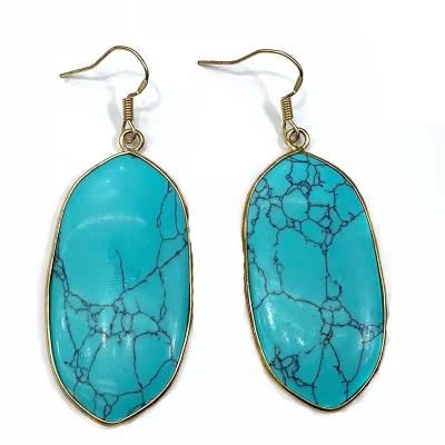 China 9 Colors Environmentally Friendly Handmade Gold Plated Geometric Raw Stone Earrings Natural Turquoise Stone Drop Earrings For Women for sale