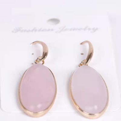 China New Fashion Jewelry Rose Gem Environmental Friendly Semi Precious Stone Geometric Stone Stud Earrings For Women for sale