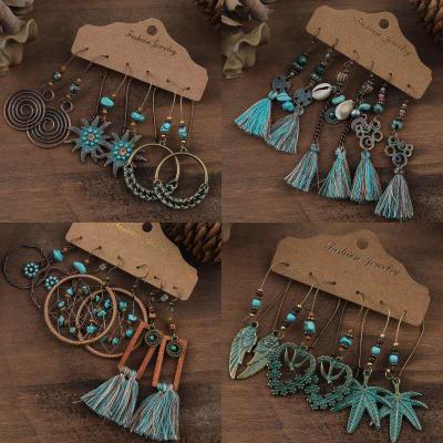 China Hot Online Environmentally Friendly Sale Online Vintage Shop Bronze Handmade Ethnic Tassel Earrings Sets For Women for sale