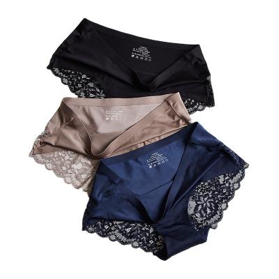 China 2019 New Design Ladies Ice Satin Underwear High Quality Women'S Sexy Silk Briefs Breathable Seamless Lace Panties for sale