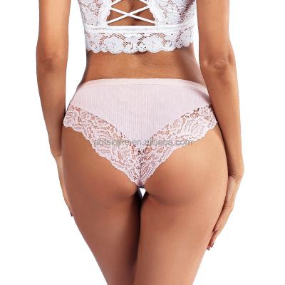 China Breathable lace plus size women's panties sexy lace underwear panties for fat woman plus size lace briefs for sale