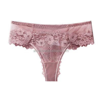 China Anti-Static Ladies Lace Up Low Waist Thong Transparent Women's Lingerie Sexy Underwear Panties for sale